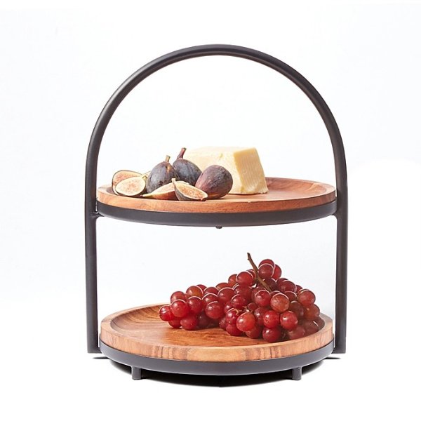 Bee & Willow™ 2-Tier Wood Server with Stand in Black/Natural