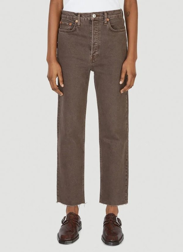 70s Ultra High Rise Stove Pipe Jeans in Brown