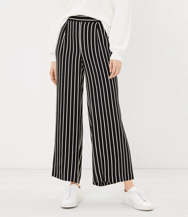 Pull On Wide Leg Crop Pants in Stripe | LOFT