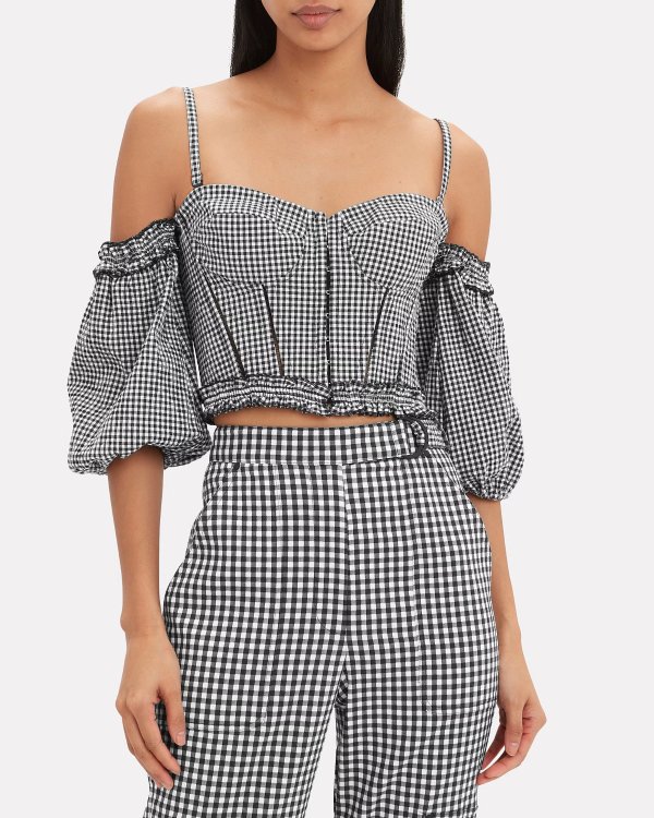 Puff Sleeve Gingham Bustier Top