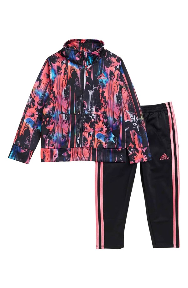 Floral Print Track Jacket & 3-Stripes Pants Set