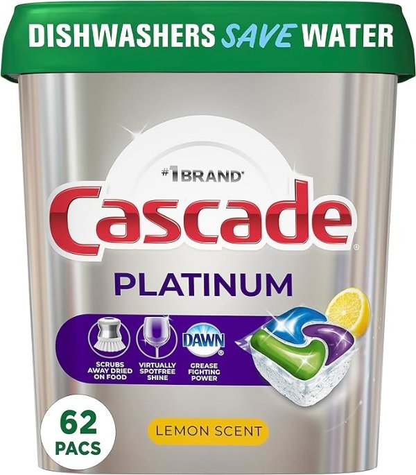 Platinum Dishwasher Pods, ActionPacs Dishwasher Detergent, Lemon, 62 Count