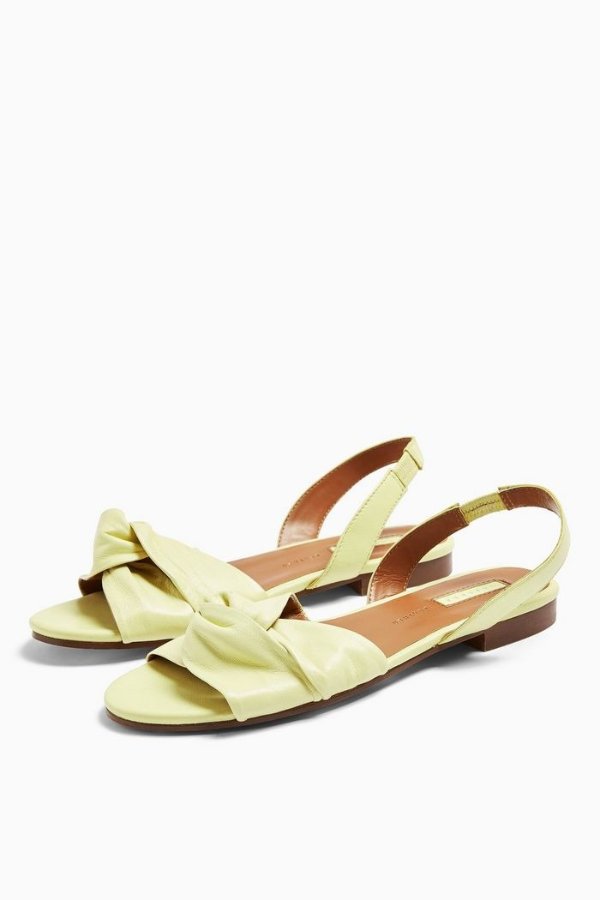 LUCKY Yellow Leather Knot Slingback Flat Shoes