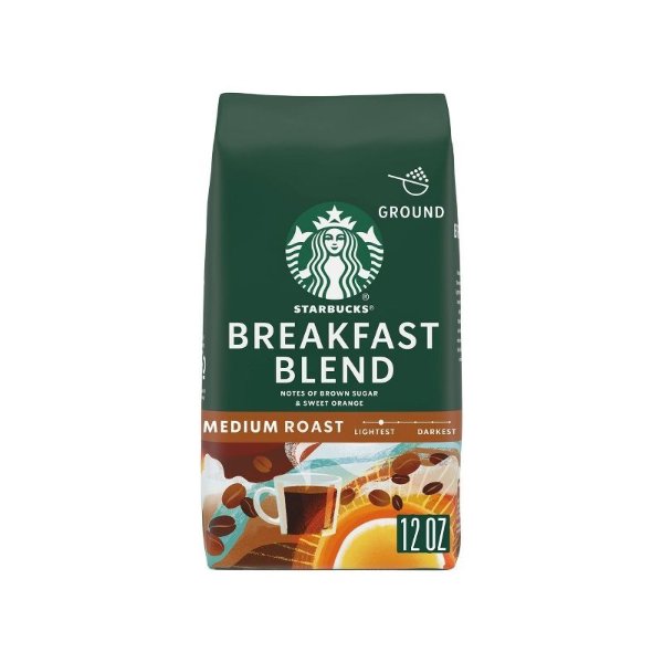 Medium Roast Ground Coffee — Breakfast Blend — 100% Arabica — 1 bag (12 oz.) 2pks