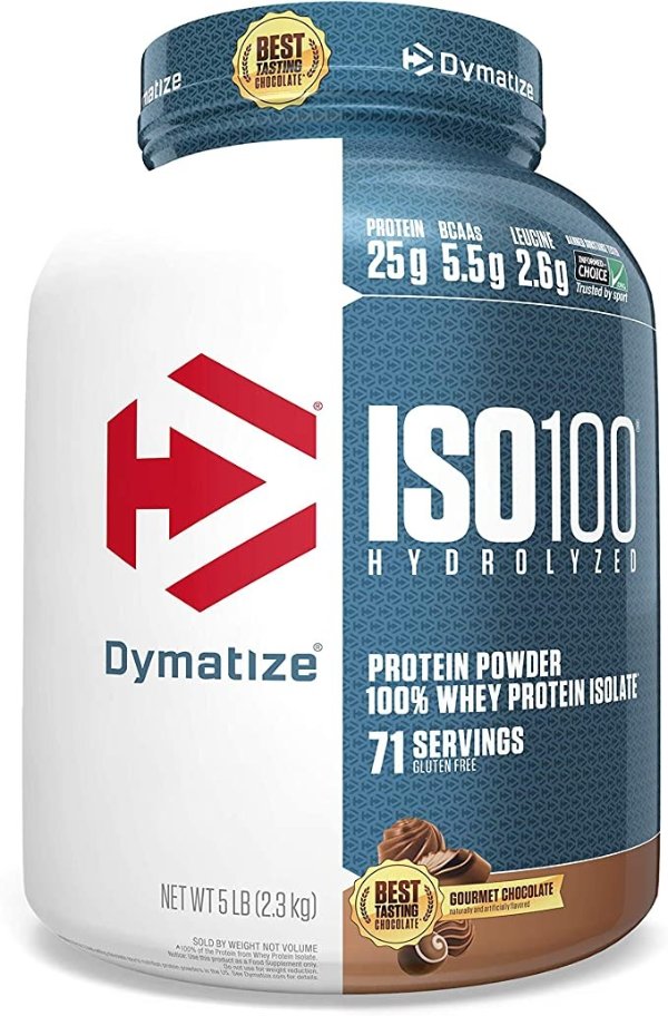 ISO100 Hydrolyzed Protein Powder, 100% Whey Isolate Protein, 25g of Protein, 5.5g BCAAs, Gluten Free, Fast Absorbing, Easy Digesting, Gourmet Chocolate, 5 Pound