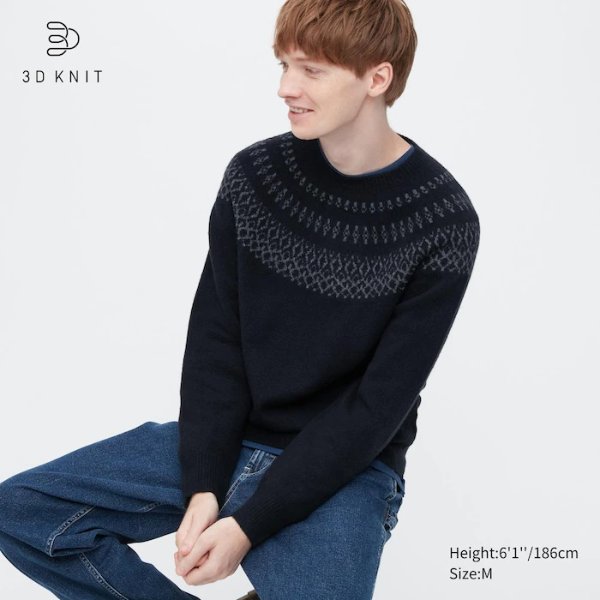 3D Knit Souffle Yarn Long-Sleeve Sweater (Fair Isle)