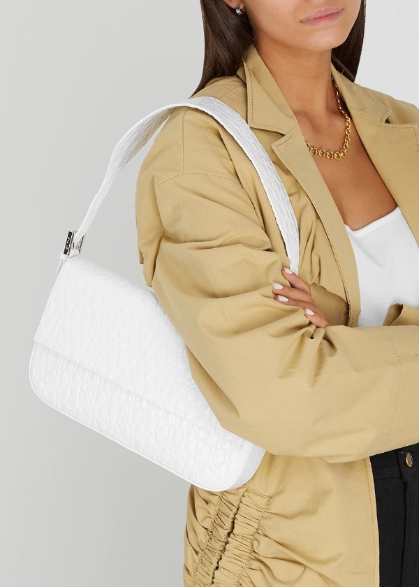 Manu white crocodile-effect leather shoulder bag
