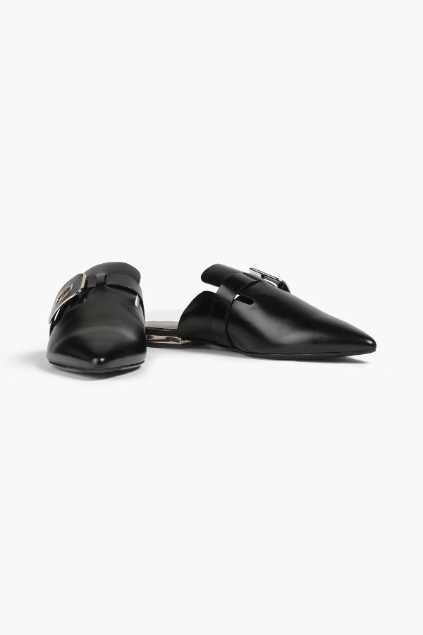 Buckle-embellished leather slippers