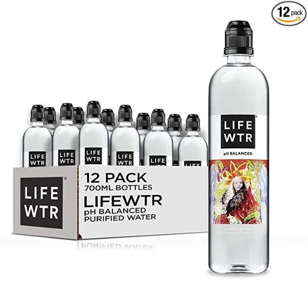 Premium Purified Water, pH Balanced with Electrolytes For Taste, 23.7 Fl Oz Flip Cap Bottles, 700 mL (12 Count)