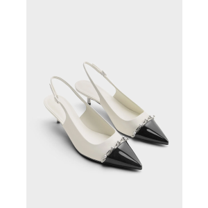 Charles & KeithPatent Pearl Chain-Link Slingback Pumps - White