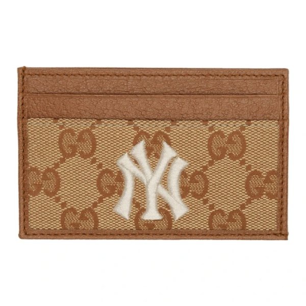 - Beige & Brown NY Yankees Edition Small GG Patch Card Holder