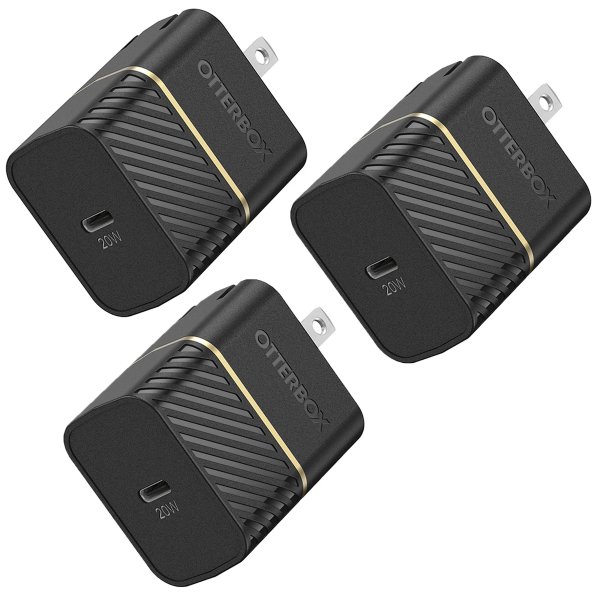 USB-C Fast Charge Wall Charger 20W (3-Pack) - Black Shimmer (