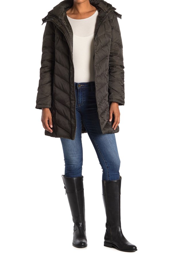 Faux Fur Trimmed Removable Hood Quilted Down Puffer Jacket