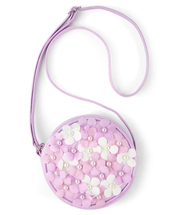 Girls Floral Round Crossbody Bag - Lovely Lavender - multi clr