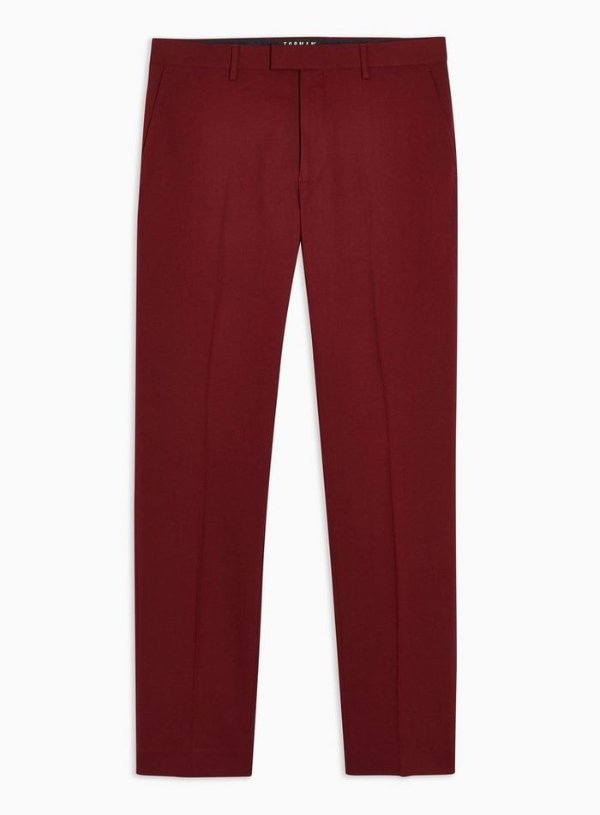 Burgundy Skinny Fit Suit Trousers