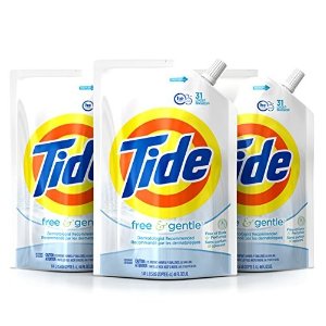 Tide Smart Pouch Free & Gentle HE Liquid Laundry Detergent, Pack of three 48 oz. pouches, 93 loads