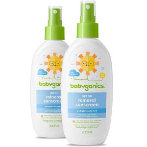Babyganics Baby Sunscreen Spray, SPF 50, 6oz Spray Bottle (Pack of 2)