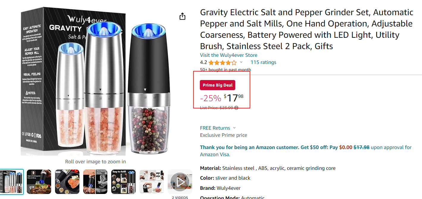 Gravity Electric Salt and Pepper Grinder Set， 重力胡椒研磨器*2 电池，