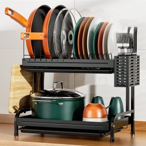iSPECLE 2层不锈钢碗碟架，带砧板架、餐具架和排水盘