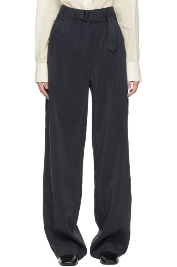 Navy Silk Loose Trousers