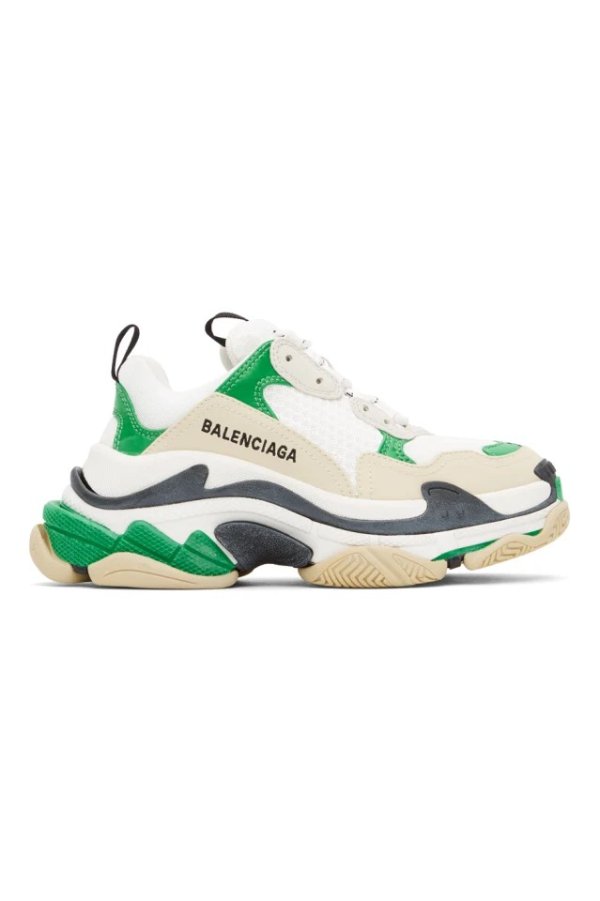 Green & White Triple S Sneakers