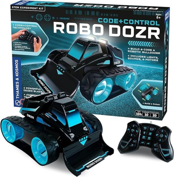 Code+Control Robo Dozr Engineering & Robotics Kit | Build & Program a Robotic Bulldozer | Includes LED Lights, Speaker, Motors, Flexible Tracks & More Durable Building Pieces