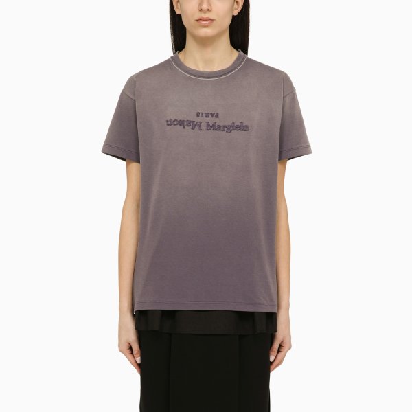 Aubergine-coloured cotton T-shirt with reverse logo | TheDoubleF