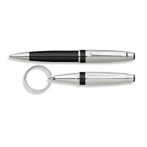 Dalton Black Lacquer with Chrome Ballpoint Pen with Keyring