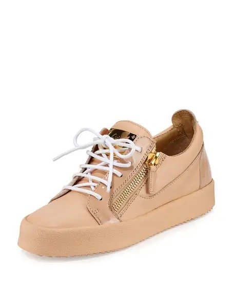 London Leather Side-Zip Sneakers, Shell Pink