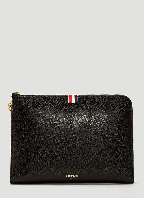 Pebbled Leather Folio Pouch in Black