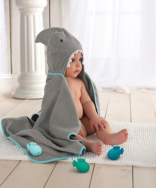 Gray & Blue Shark Hooded Towel Set