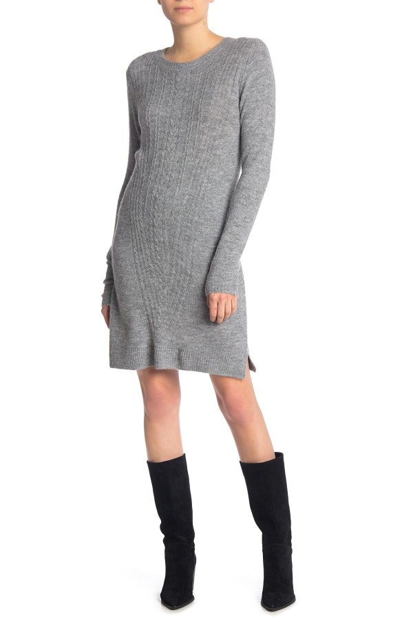 Cable Knit Bow Back Sweater Dress