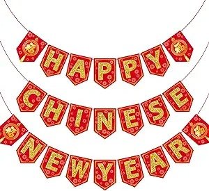 23 Pieces Chinese New Year Bunting Banner Letter 2024 Year of Dragon Party Bunting Banner Festive Decorations for Chinese New Year