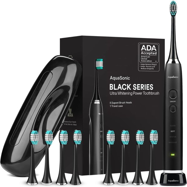 Aquasonic Black系列 美白电动牙刷套装 含8个替换刷头