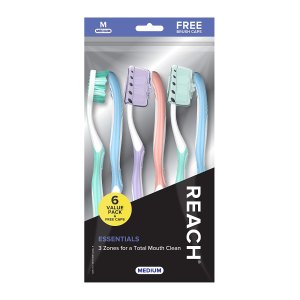 白菜价：REACH Essentials 牙刷+防尘盖 6支