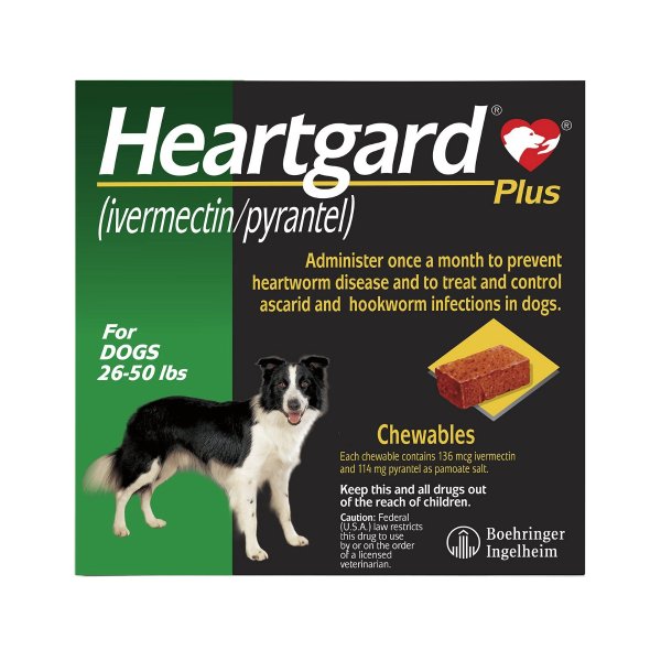Buy Heartgard Plus Chewables for Medium Dogs 26-50lbs (Green) at Lowest Price