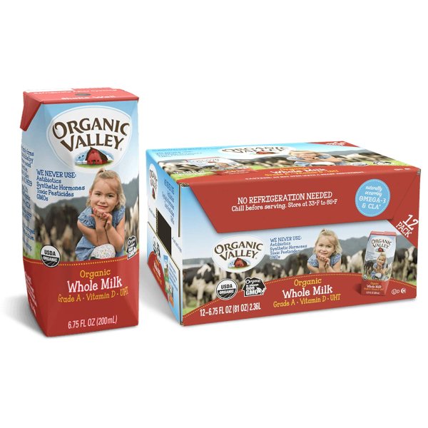 Organic Valley, Whole Milk Boxes, Shelf Stable Milk, Healthy Snacks, 6.75oz (Pack of 12)