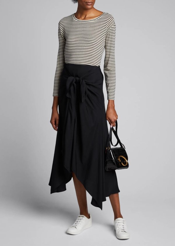 Tie Front Asymmetric Midi Skirt