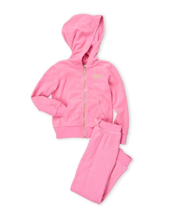 (Girls 4-6x) Two-Piece Pink Terry Sequin Logo Hoodie & Joggers Set