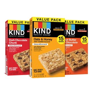 KIND Healthy Grains Bars, Variety Pack, Dark Chocolate Chunk, Oats & Honey, Peanut Butter Dark Chocolate, Healthy Snacks, Gluten Free, 45 Count