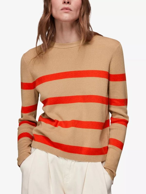 Stripe-detail crew-neck knitted cotton jumper