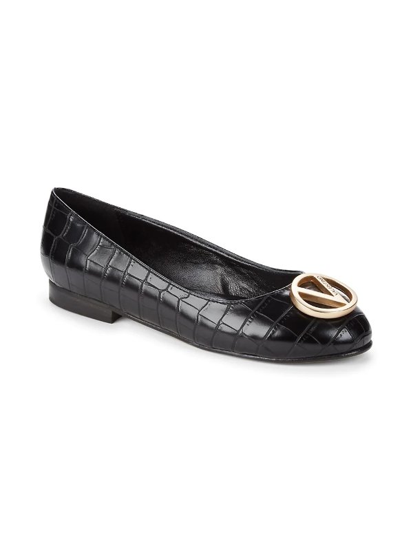 Embossed-Croc Faux Leather Ballet Flats