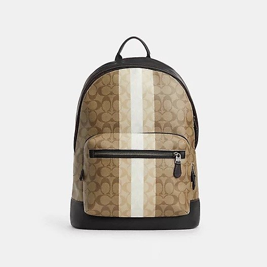 West Backpack In Blocked Signature Canvas With Varsity Stripe