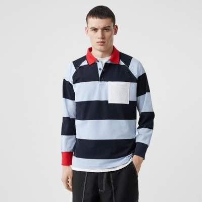 Long-sleeve Striped Cotton Pique Oversized Polo Shirt