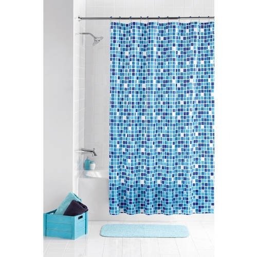 13-Piece Mosaic PEVA Shower Curtain with Roller Glide Hooks Set