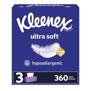 Kleenex Ultra Soft Facial Tissues, 3 Flat Boxes, 120 Tissues per Box