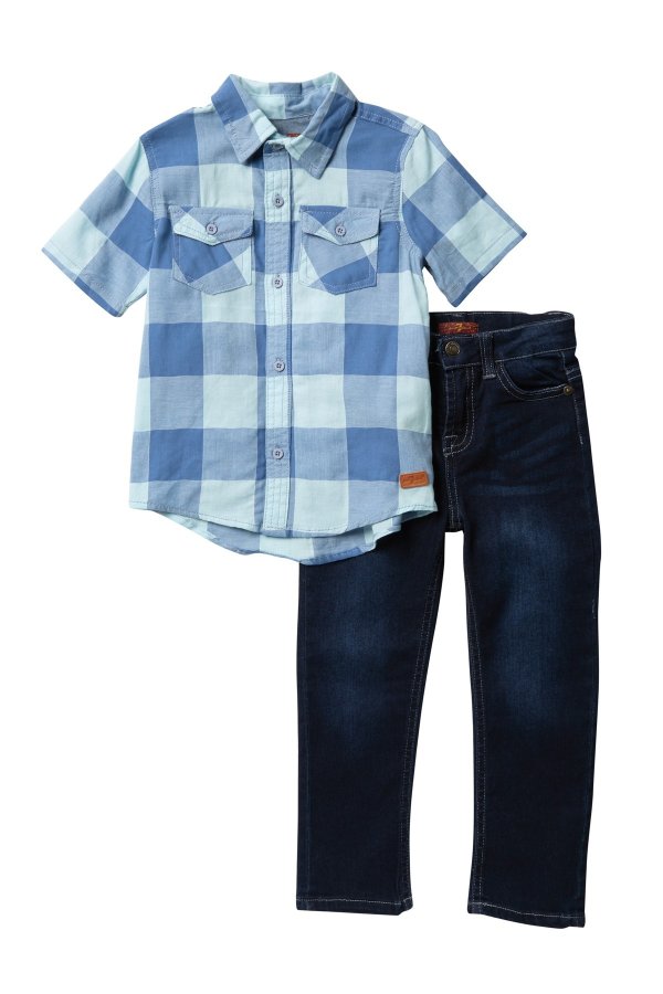 Plaid Shirt & Pants Set (Toddler Boys)
