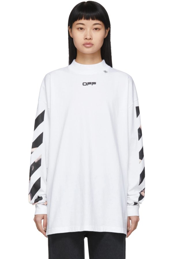 White Caravaggio Arrows Over Long Sleeve T-Shirt