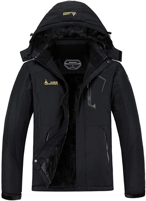 Men's Waterproof Ski Jacket Warm Winter Hooded Raincoat