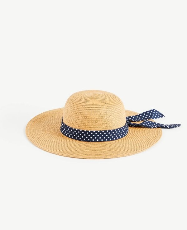 Polka Dot Ribbon Straw Hat